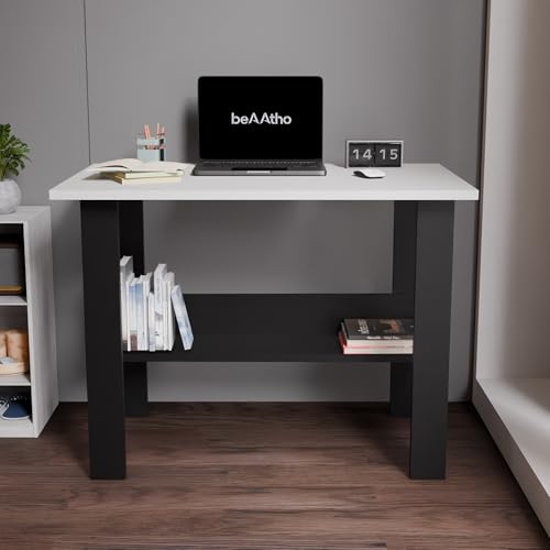 Image of beAAtho Spectrum Desk - Multipurpose Workstation for Home, Office, or Study, Engineered Wood with Large Spacious Top, Open Shelf Storage, Durable & Tested for Strength, Easy to Assemble. (Grey)