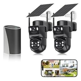 Leibuu 4K Solar Security Cameras Wireless Outdoor with Dual Lens, 2 Cam Kit, No Subscription Fee, Home Security System with Color Night Vision, Auto Tracking, Motion Detection