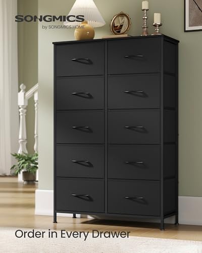 Image of SONGMICS BELLAH Collection - Dresser for Bedroom, Chest of Drawers, Storage Organizer Unit, Closet, Entryway, Steel, 10 Drawers, Modern, Ink Black and Ebony Black ULGS125B01S