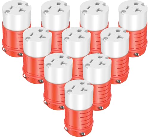 20 Amp Female Plug End NEMA 5-20R Receptacle 110V Drop Cord Cap 3-Prong Repair Connector for 10AWG Extension Cord End Replacement ETL Listed Orange-Tinted Red 10-Pack