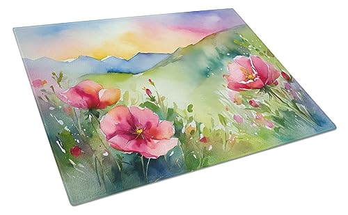 Caroline's Treasures DAC1695LCB North Dakota Wild Prairie Roses in Watercolor Glass Cutting Board Large Decorative Tempered Glass Kitchen Cutting and Serving Board Large Size Chopping Board