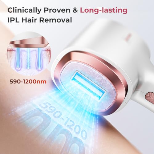 Ubroo IPL Laser Hair Removal Device, 21J Energy, 96% Hair Reduction, 41°F Ice Cooling for Women & Men, Face Bikini Underarm, Safe & Painless, At-Home Professional Results