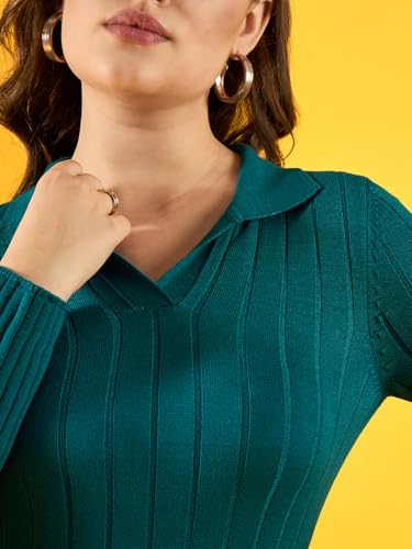Image of 98 Degree Women Pure Cotton Collar Neck Sweater Has A Full Sleeve & Straight Hem-AW25AZG1154-BLACK