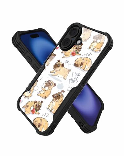 KWSAAHU Compatible with iPhone 16 Case Anti Slip Shockproof Hard PC Back Soft TPU Prevention Protective Case, Unique Design Fashion Print for Men Women - Cute Pug Dog