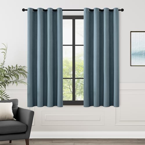 ChrisDowa Stone Blue Blackout Curtains 63 Inches Long 2 Panels for Bedroom