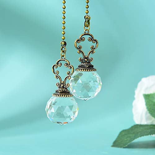 Image of Set of 2 Vintage-Style Clear Fan Pull Ceiling Fan Chain Pulls Crystal Prism Ball