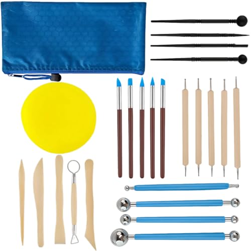 UIEXAY 25 Piezas de Herramientas Ceramica, Kit de Cerámica para Arcilla, Kit de Cerámica Ideal para Artistas y Principiantes
