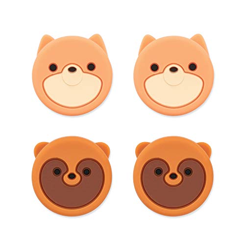 GeekShare 4PCS Cute Animal Theme Thumb Grip Caps,Soft Silicone Joystick Cover Compatible with Nintendo Switch  OLED  Switch Lite -- Fox and Civet