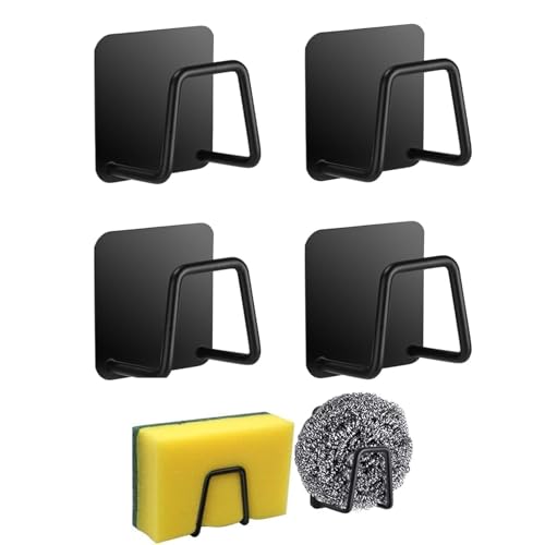 ZFRITP 4 PCS Porte Eponge Evier Cuisine,Porte-Éponge Autocollant en Acier Inoxydable,Support Eponge Evier Cuisine,Porte Éponge Cuisine Auto Adhesif, Rangement de la Cuisine et la Salle de Bain.