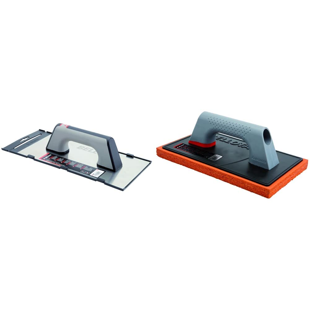 Bellota 5861-1 A BIM INOX - Llana recta de acero inoxidable (300x150mm) afilada con mango bimaterial + 5889 - Llana talocha de esponja mango de plástico (280x160 mm)