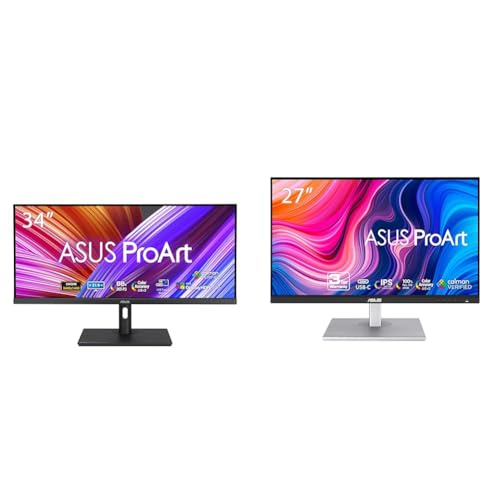 Image of ASUS 34-Inch ProArt Monitor - 21:9 QHD, 120Hz, 98% DCI-P3, Calman Verified, USB-C - for Laptop & Mac & ProArt Display 27 inch Monitor - WQHD (2560 x 1440), IPS, 100% sRGB, 100% Rec. 709, ΔE < 2
