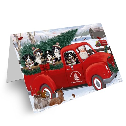 Christmas Santa Express Delivery Red Truck Bernese Mountain Dogs Greeting Cards - Adorable Pets Invitation Cards with Envelopes - Pet Artwork Christmas Greeting Cards GCD68864 (1 Greeting Card)
