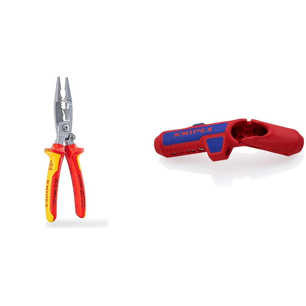 KNIPEX Pince pour installations électriques Isolées pour 1 000 V (200 mm) 13 96 200 & ErgoStrip Outil universel à dégainer (135 mm) 16 95 01 SB