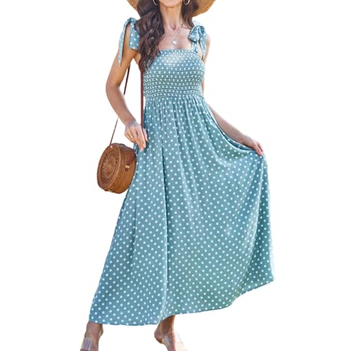 Image of BROVAVE Women Summer Floral Dress: Casual Square Neck Flowy Boho Beach Midi Sundress Sleeveless Tie Shoulder Vacation Daily