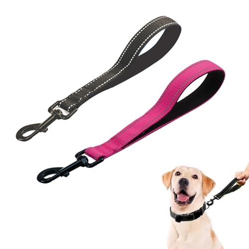 MEISO 2 Stück Hundeleine, 30cm Kurzführer Hund, Hundeleine aus Nylon mit Gepolstertem Griff, Taktische Kurze Hundeleine, Kurze Leine, für Mittelgroße Hunde Große Hunde (Schwarz + Rosenrot)
