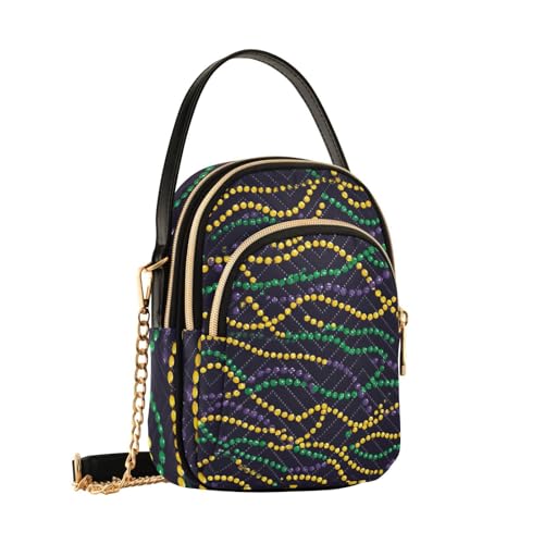Selerdon Women Crossbody Bag Mardi Gras Beads Trendy Lightweight Ladies Shoulder Handbag Cell Phone Quilted Purse with Chain Strap and Vegan Leather Handle