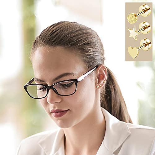 18 Pairs Stainless Steel Stud Earrings Set for Women Men Star Moon flower Heart Leaf Opal 20G Cartilage Earrings Hypoallergenic Flatback Earrings Piercing Jewelry - Thumbnail 5