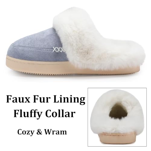 ninecifun women39s and men39s memory foam house slippers faux fur lined indoor fuzzy slippers with no-slip sole slip on suede home shoes warm winter gift for women amp men