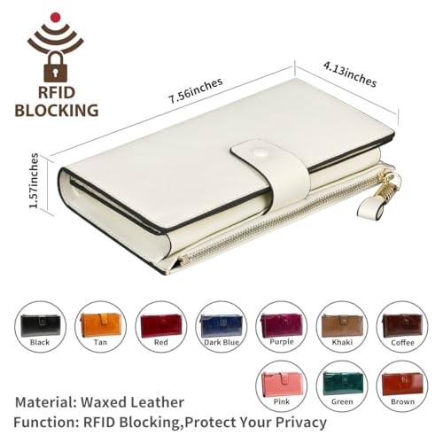 Image of Itslife Womens Wallet RFID Blocking Large Capacity Luxury Wax Genuine Leather Wallets Clutch Wallet Ladies Card holder,Beige