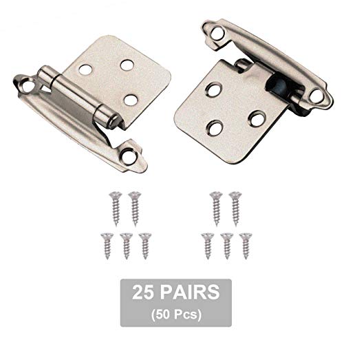 Double Elite 1/2” Overlay Satin Brushed Nickel Cabinet Hinges 25 Pairs(50Pcs),Self Closing Hinges for Kitchen Cabinet/Cupboard/Furniture Doors,Silver Kitchen Cabinet Door Hinges with Upgraded Screws