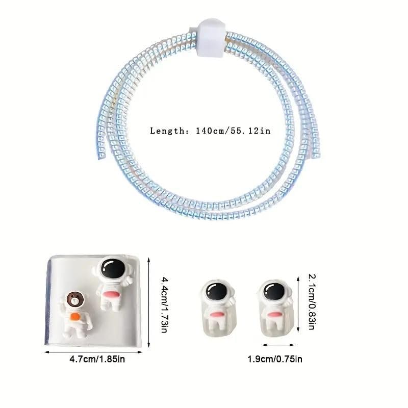 Image of Dezet for iPhone Charger 18-20W Cute Cartoon Charging Cable Protector Set for iPhone Fast Charging USB Cable with Protective Silicone Cover & Organizer Clip Stylish Design (WHITE-2-ASTRO)