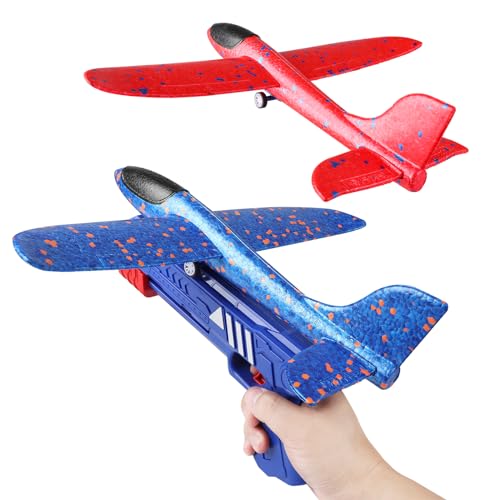 Baytion Airplane Construction Kits Foam Glider Plane With Launcher Gun for Kids Two Glider Catapult Planes for Girls and Boys (Blue Gun)