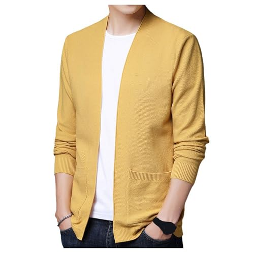 Legou Men's Knit Jacket Cardigan Casual Sweater Yellow 4XL