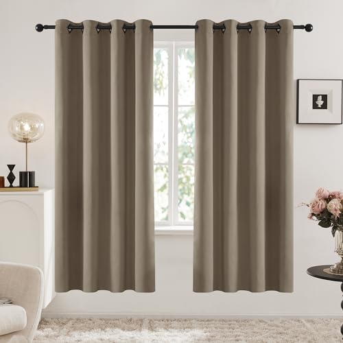 Image of Deconovo Grommet Top Blackout Curtains Thermal Insulated Room Darkening Curtains Window Drapes for Office 52W x 63L Inch Khaki 1 Pair