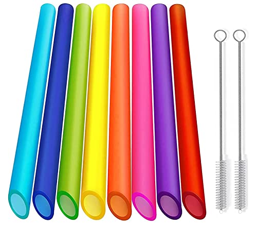 ALINK Lot de 8 pailles réutilisables Boba en plastique, design pointu, pailles à smoothie colorées de 25,4 cm de long avec 2 brosses de nettoyage