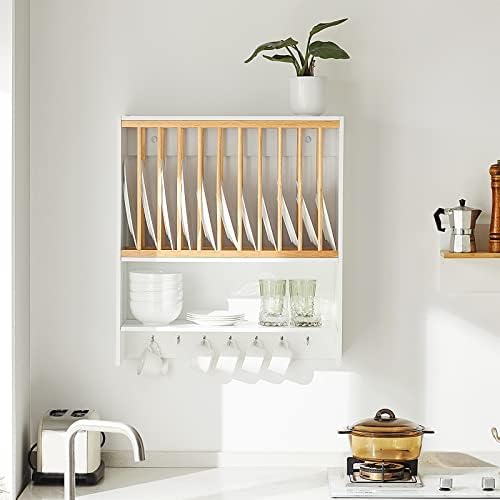 SoBuy KCR09-W, Wall Mounted Kitchen Plate Cup Rack, Kitchen Wall Shelf, Kitchen Storage Rack Shelf