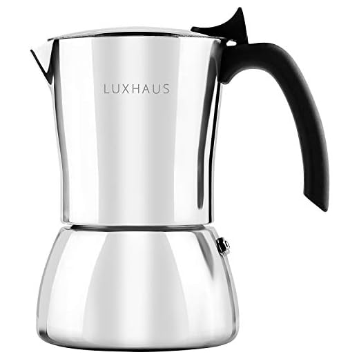 LUXHAUS Moka Pot - 6 Cup Stovetop Espresso Maker - 100% Stainless Steel Italian and Cuban Mocha Coffee Maker