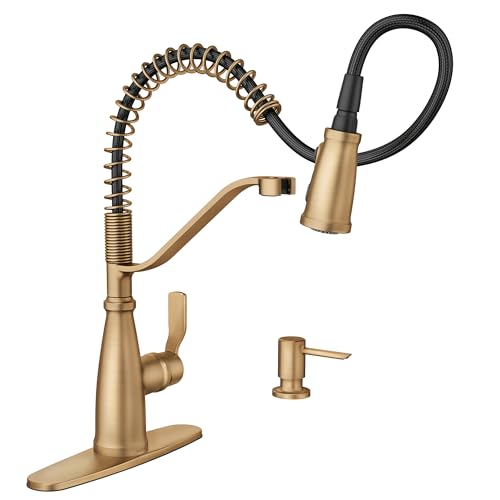 Moen Nolia Bronzed Gold One-Handle Single Hole Spring Kitchen Faucet with Pull Down Sprayer and Soap Dispenser, 87886BZG by Moen - Image 6