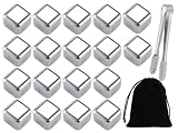 Kellegour 18 PCS Stainless Steel Ice Cubes,Metal Ice Cube,und Velvet Bags+1 Nonslip Ice Tong,Cooling