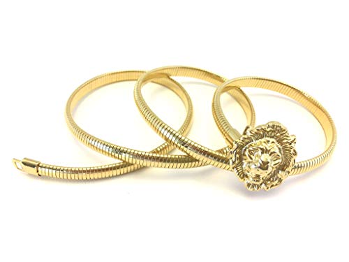 Marshal Metal Fashion Belt Omega Chain 18K Gold Plating Stretch Skinny Cobra Belt For Women 1/4" (7Mm) Size 28"-34" (Lion) #TOP5