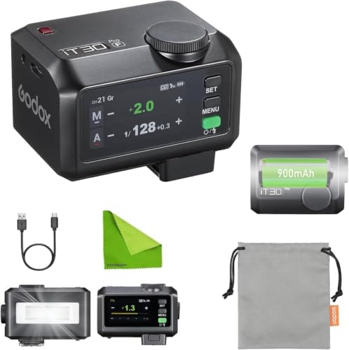 Godox iT30Pro F iT30 Pro Mini Flash per Fujifilm, 2,4GHz TTL HSS 1/8000s Camera Flash, Schermo Touchscreen a Colori per X100VI X-E5 XT5 X100V XS20 XS10 XT30II X100VI XM5 GFX50S GFX50R X-T4 X-T3 (Nero)