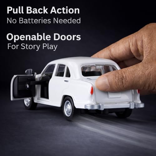 Image of Classic Sedan Toy Car with Push-Back Action & Openable Doors| Durable ABS Plastic Retro Car Toy for Kids (3+ Years)|White