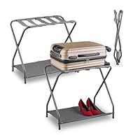 Relaxdays Kofferständer, 2er Set, klappbar, Gepäckständer mit Ablage, HBT: 58x66x38 cm, Kofferablage, Hotel, Stahl, grau
