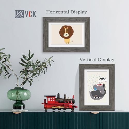 Image of VCK 5x7 Picture Frame 5 Pack, Grey Wood, 4x6 Mat, Glass, for Photo Print