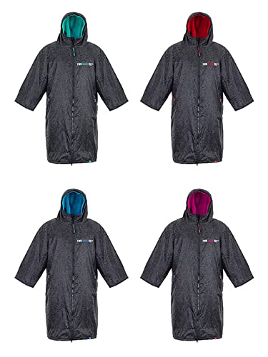 Two Bare Feet Weatherproof Changing Robe Classic Print/Poncho for Surfing, Swimming, Paddleboarding (Black/Teal, Large)