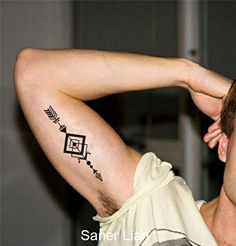 Sanerlian Black Geometry Tree Tattoo Sticker Moon Phase Arrow Temporary Fake Tatoo Waterproof Men Women Arm Shoulder Back Body Art 13.8X4Cm Set Of 12 (Sf031) #TOP5
