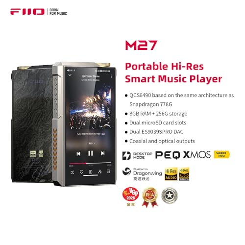 Image of FiiO M27 Android HiFi Music Player, Dual ES9039SPRO DACs, 8GB+256GB with Dual microSD, 5000mW Balanced Amp, 3.5 /4.4 /6.35mm Outputs, LDAC /aptX Lossless, 31-Band PEQ(Aluminum Alloy Edition)