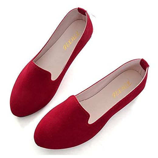 Slduv7 Women Pointed Comfortable Flat Ballet Shoes Red 40(7.5)