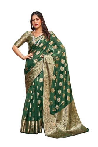 Image of SWORNOF Women's kanjivaram banarasi silk saree Zari Woven for festival Wedding silk with rich pallu Design sarees for women with Unstitched blouse piece