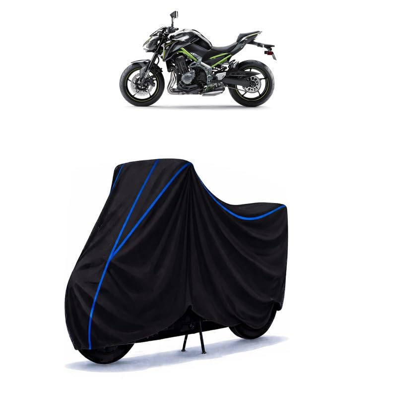 Image of Tuono Bike Cover Water Resistant Universal Motorcycle Rain | Heavy Duty UV Protection, Dust, Scratch Indoor Outdoor All Weather with Black Blue Piping Elastic