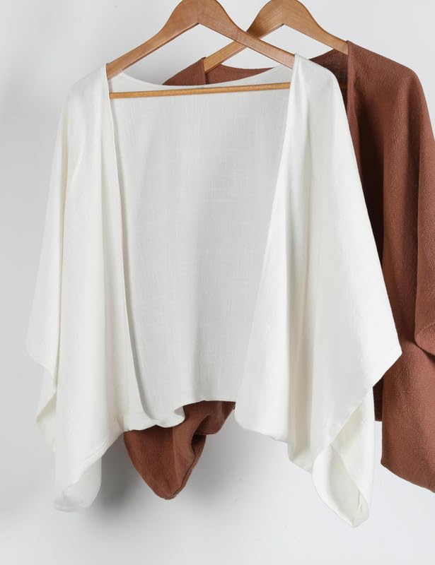 Women's Linen Cardigan 3/4 Sleeve Open Front Lightweight Kimono Shrugs Casual Loose Cover Ups2