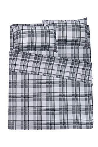 Ruvanti 100% Cotton 4 Piece Flannel Sheets King Balance Plaid Grey Deep Pocket-Warm-Super Soft - Breathable Moisture Wicking Flannel Bed Sheet Set King Include Flat Sheet, Fitted Sheet 2 Pillowcases #TOP6