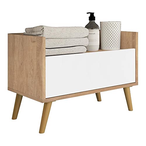 Gabinete Armário Banheiro 80 cm c/Pés Retrô Multimóveis Rustic/branco/natural