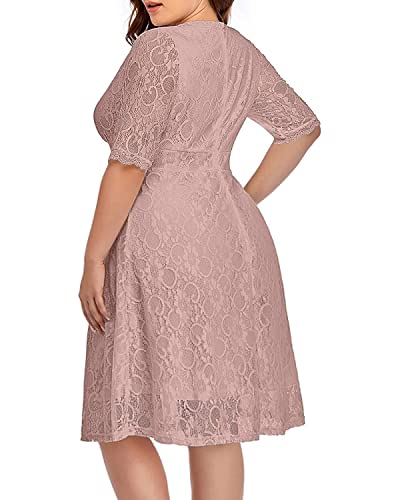 Dusty Rose Dress Plus Size Women Blush Pink Graduation Bridesmaid Lace Mauve Cocktail Party Semi Formal Midi Dresses - Thumbnail 2