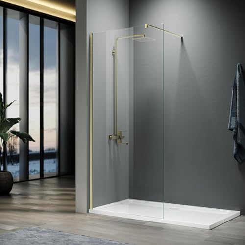 Image of ELEGANT Gold 1000mm Wet Room Shower Enclosure Easy Clean Screen Panel with 800x1600mm Walk in Stone Shower Tray and Waste