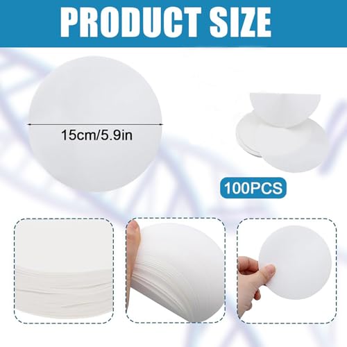 Runde Filterpapiere für Labor,100 Stück Durchmesser 15cm Qualitatives Filterpapier mit Mittlerer Fließgeschwindigkeit Weiße Rundfilter für Chemische Anwendungen und Wissenschaftliche Experimente